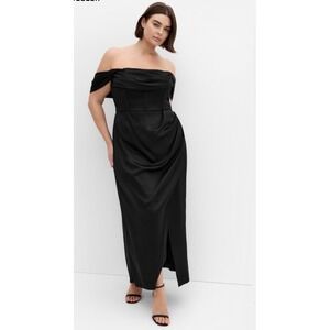 NWT City Chic Womens Forbidden Love Maxi Dress Gown 20 Black Off Shoulder Formal